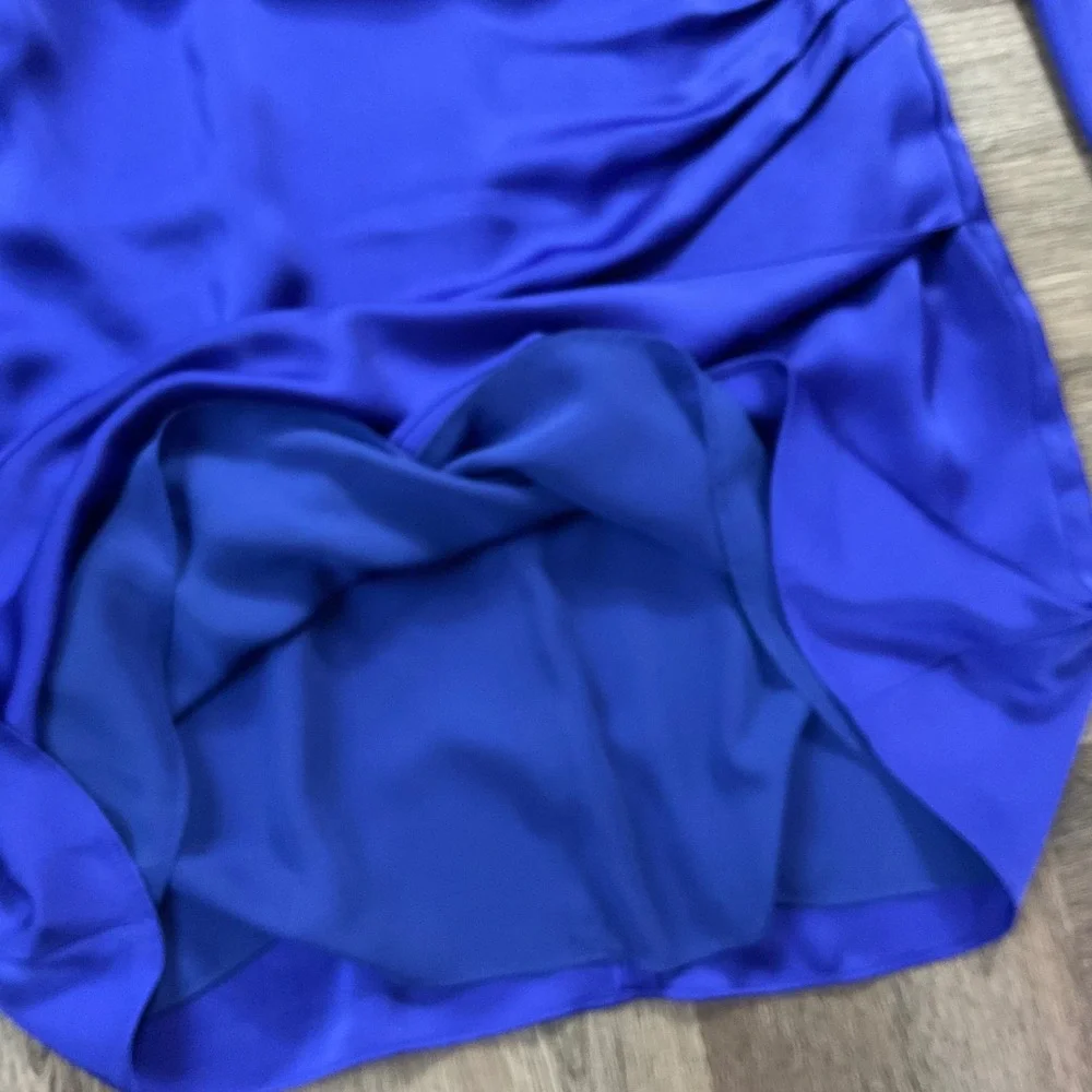 NWT Ramy Brook Angela Satin Mock Neck Keyhole Mini Dress Womens 0 Blue Purple